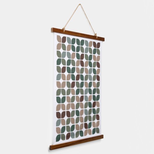 Retro Geometric Leaf Pattern Green Brown Taupe Hangend Wandkleed (Gebogen)