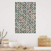 Retro Geometric Leaf Pattern Green Brown Taupe Poster (Keuken)