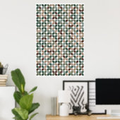Retro Geometric Leaf Pattern Green Brown Taupe Poster (Thuiskantoor)