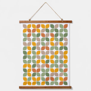 Retro Geometric Leaf Pattern Green Oranje Taupe Hangend Wandkleed