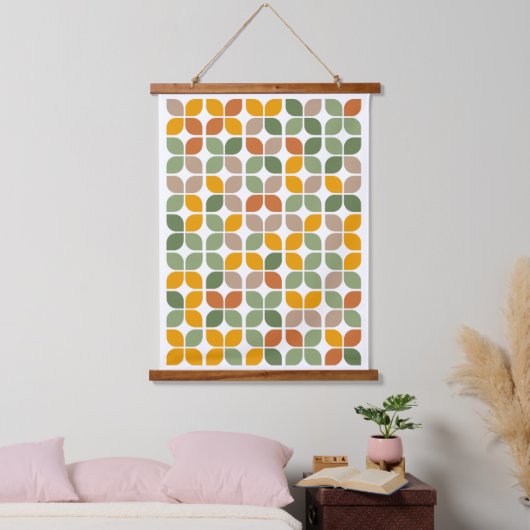 Retro Geometric Leaf Pattern Green Oranje Taupe Hangend Wandkleed (Slaapkamer)