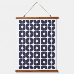 Retro Geometric Leaf Pattern Navy Blue Hangend Wandkleed