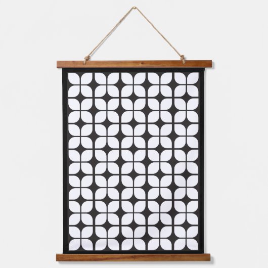 Retro Geometric Leaf Pattern White Hangend Wandkleed (Voorkant)
