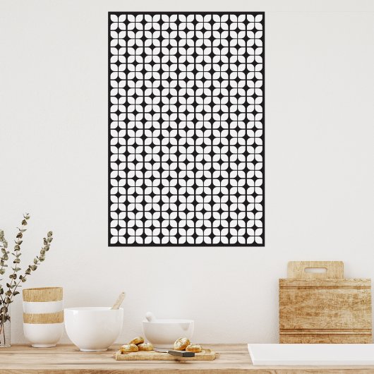 Retro Geometric Leaf Pattern White Poster (Keuken)