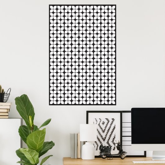 Retro Geometric Leaf Pattern White Poster (Thuiskantoor)