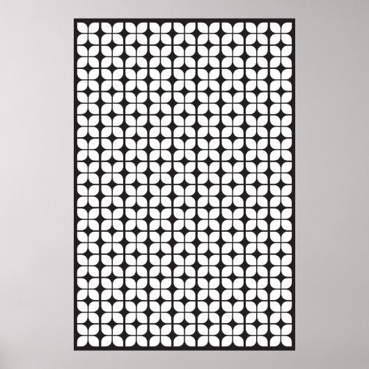 Retro Geometric Leaf Pattern White Poster (Voorkant)
