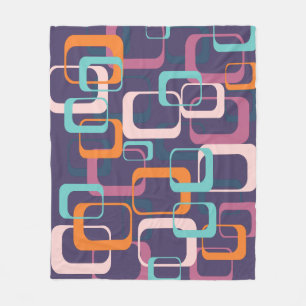 Retro Geometric Mid Century Shapes Art Paars Fleece Deken