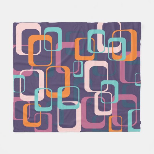 Retro Geometric Mid Century Shapes Art Paars Fleece Deken (Voorkant (Horizontaal))