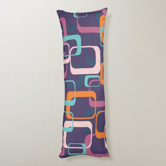Retro Geometric Mid Century Shapes Art Paars Lichaamskussen (Achterkant (Verticaal))