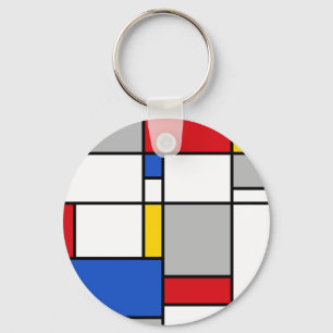 Retro Geometric Mondrian Style Color Compositie Sleutelhanger