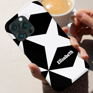 Retro Geometric Pattern Aangepaste naam zwart-wit iPhone 11 Hoesje