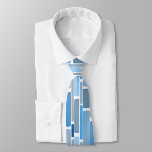 Retro Geometric Shades of Blue Grey Pattern Stropdas (Gebonden)