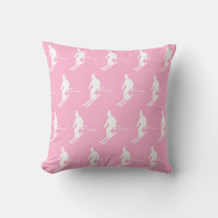 Retro Geometric Skiers Winter Pink White Kussen