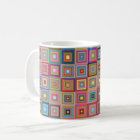Retro Geometric Square Tile Pattern Koffiemok (Voorkant links)