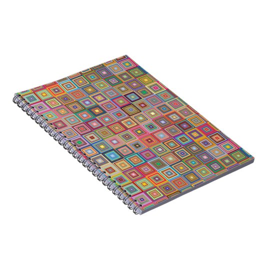Retro Geometric Square Tile Pattern Notitieboek (Rechterzijde)