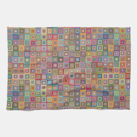 Retro Geometric Square Tile Pattern Theedoek (Horizontaal)