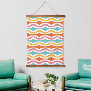 Retro Geometric Waves Oranje Pink Turquoise Yellow Hangend Wandkleed