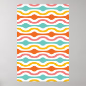 Retro Geometric Waves Oranje Pink Turquoise Yellow Poster (Voorkant)