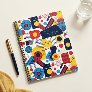 Retro geometrisch abstract pat#10 Navy rood ID1067 Notitieboek