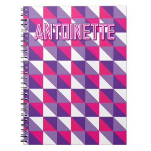 Retro Geometrisch Abstract Roze Paars & Witte Naam Notitieboek