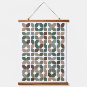Retro geometrisch bladpatroon groen bruin taupe hangend wandkleed