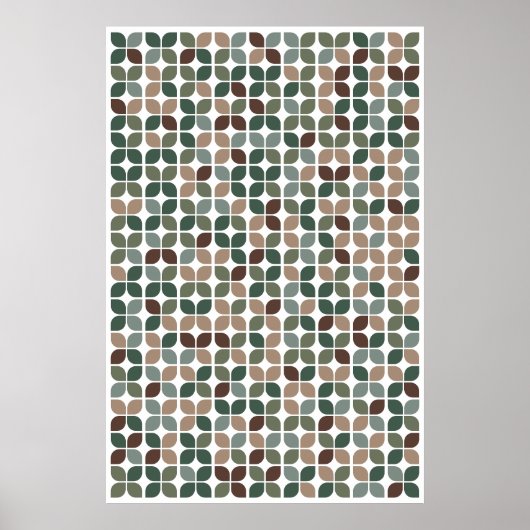 Retro geometrisch bladpatroon groen bruin taupe poster (Voorkant)