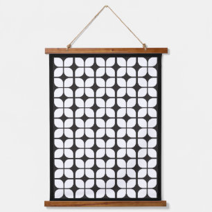 Retro geometrisch bladpatroon wit hangend wandkleed