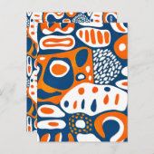 Retro geometrisch blauw sinaasappel wit briefkaart (Voorkant / Achterkant)