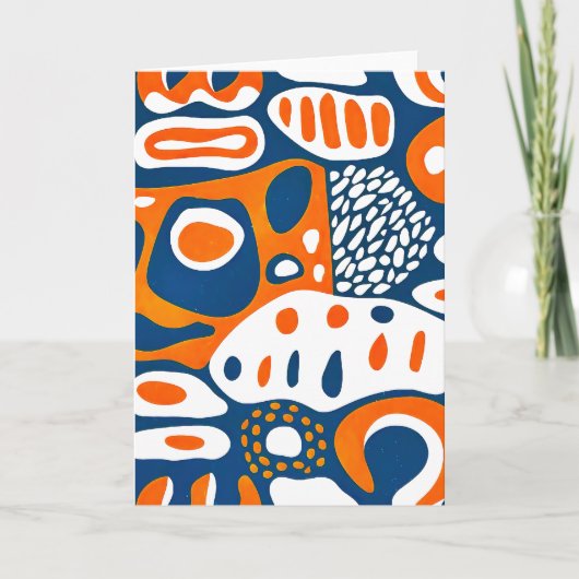 Retro geometrisch blauw sinaasappel wit kaart (Voorkant)