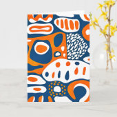 Retro geometrisch blauw sinaasappel wit kaart (Gele Bloem)