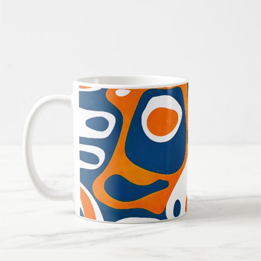 Retro geometrisch blauw sinaasappel wit koffiemok (Links)