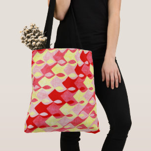 Retro geometrisch diamantpatroon rood, roze en gee draagtas