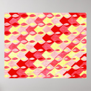 Retro geometrisch diamantpatroon rood, roze en gee poster