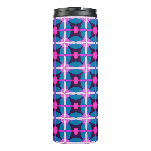 Retro Geometrisch Ontwerp in Roze, Paarse en Blauw Thermosbeker (Achterkant)