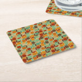 Retro geometrisch patroon 4 vierkante kartonnen onderzetter (Schuin)