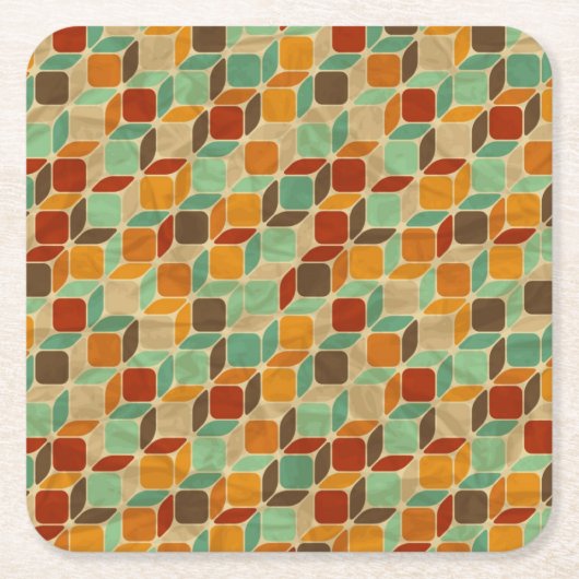 Retro geometrisch patroon 4 vierkante kartonnen onderzetter (Voorkant)