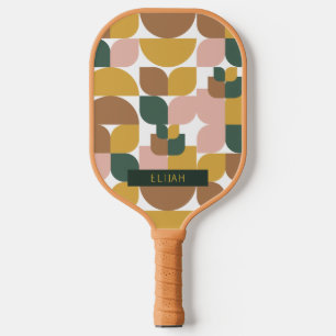 Retro geometrisch patroon bruin pickleball paddle
