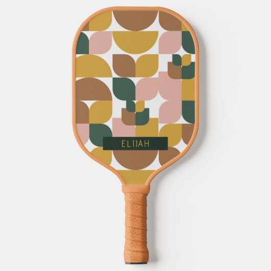 Retro geometrisch patroon bruin pickleball paddle (Voorkant)