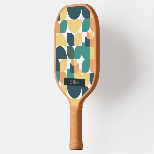 Retro Geometrisch Patroon Geel & Groen Pickleball Paddle (Links)