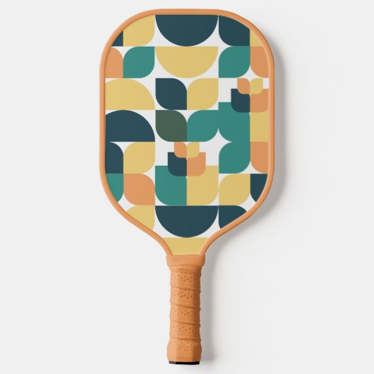 Retro Geometrisch Patroon Geel & Groen Pickleball Paddle (Achterkant)