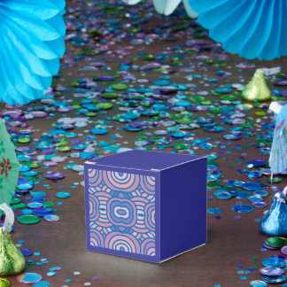 Retro geometrisch patroon in blauw en roze bedankdoosjes