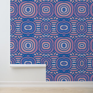 Retro geometrisch patroon in blauw en roze behang