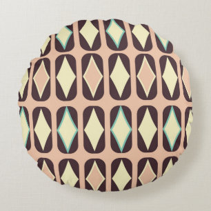 Retro geometrisch patroon met bruin, geel, blauw rond kussen
