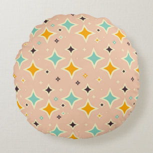 Retro geometrisch patroon met turkoois, oranje, zw rond kussen
