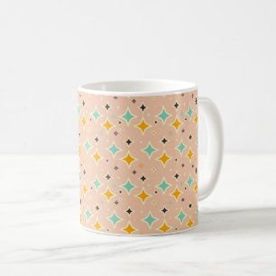 Retro geometrisch patroon met turquoise, oranje, z koffiemok