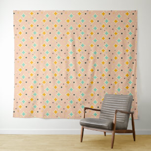 Retro geometrisch patroon met turquoise, oranje, z wandkleed