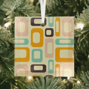 Retro geometrisch patroon op een lichtbeige achter glas ornament