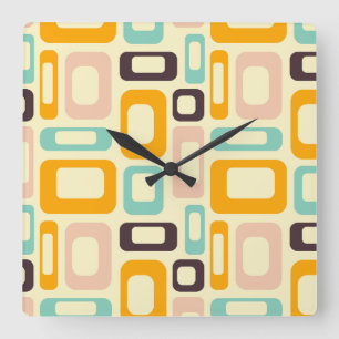 Retro geometrisch patroon op een lichtbeige achter vierkante klok