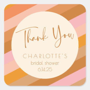 Retro Geometrisch Roze Roest Bruiloft Dank Je Vierkante Sticker
