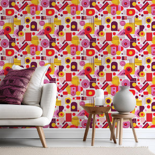 Retro Geometrische Abstract Pat#13 Rood Sinaasappe Behang